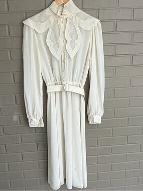 Vintage Argent Fille Ltd. Ivory Sheer Lace Embellishments Dress 9/10